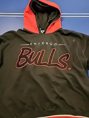 Vintage 90s Starter Chicago Bulls Hoodie Script Double Hood Size Large • $55