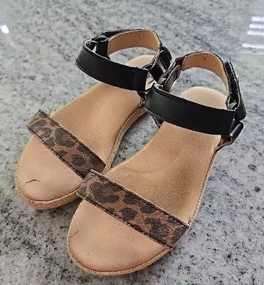 UGG  Rynell Leopard Sandals Black Tan US Size 10 Toddler Girls • $18