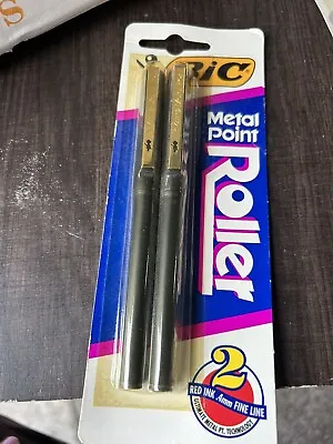 Vintage Bic Metal Point Roller Pens Pack Of 2 1991 90s Sealed Red Ink NOS .4 • $16.10