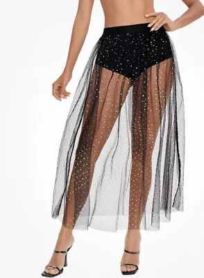 NWOT Women's 2 In 1 Sheer Mesh High Waist Galaxy Print Maxi Skirt Small (4) • £7.29