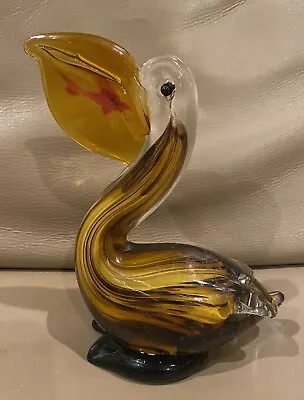 Hand Blown MURANO Style Art Glass PELICAN Fish Beak Sculpture Beach Decor • $24.99