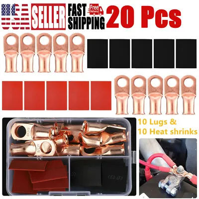 4 AWG Gauge Copper Lugs W/ BLACK & RED Heat Shrink End Ring Terminals Wire 20Pcs • $11.99