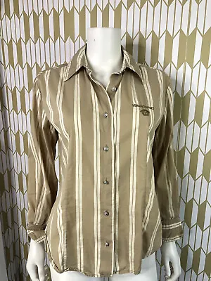  Versace Sport Tan & White Striped Button Front Long Sleeve Top Blouse Sz 40 ~ S • $89