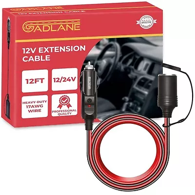 GADLANE 12V Car Cigarette Lighter Extension Cord Lead Adapter 3.6m Cable Socket • £9.49