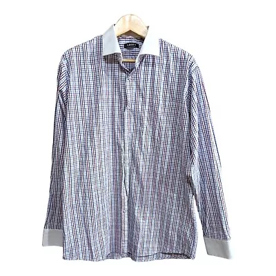 Losev Button Up Dress Shirt Mens XL White Windowpane Plaid Blue Red Lightweight  • $6.12