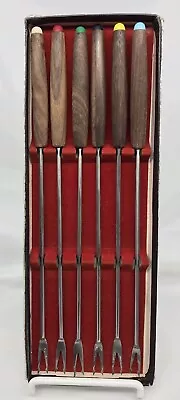 Set Of 6 Vintage Teak Handled Stainless Steel Fondue Forks Made In Japan • $14.50