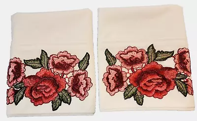2 Homemade Pillowcases White W/red Embroidered Roses 20 X 32 Stan/queen  • $20