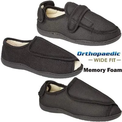 MENS LADIES New DIABETIC ORTHOPAEDIC EASY CLOSE WIDE FITTING SLIPPERS SHOES SIZE • £9.95