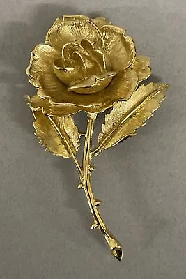 Vintage Signed MONET Gold Tone Rose Flower Pin Brooch • $19
