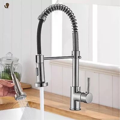 Kitchen Sink Faucet Stainless Steel Swivel Single Handle Pull Down Sprayer Mixer • $32.59