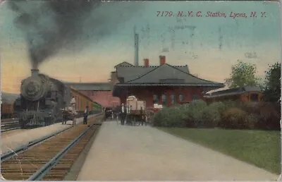 Postcard Railroad Train Depot 7179 N. Y. C. Station Lyons NY New York 1912- A117 • $19.99