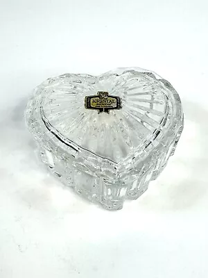 Kristal Zajecar Heart Shaped Cut Glass Candy Dish Jewelry Vanity Vintage • $12.99