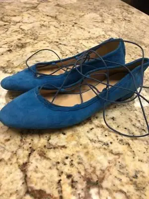 NEW $158 J.Crew Suede Lace-up Flats 7.5 Cabana Blue G0881 Shoes • $99