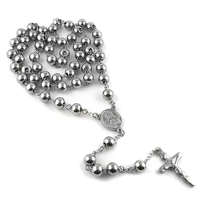 MEN's Stainless Steel 8mm 32  Catholic Rosary Bead Necklace Crucifix Cross Chain • $15.99