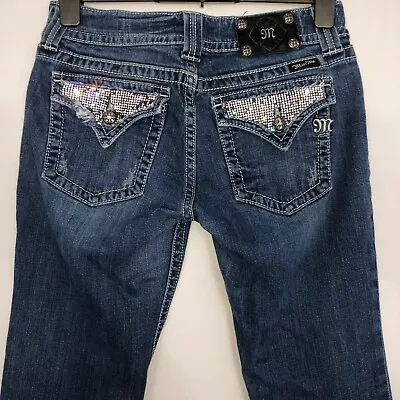 Miss Me Jeans Womens 31 JP50012 Boot Rhinestone Flap Pockets Contrast Stitch • $35.52