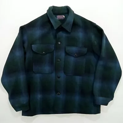 Vintage Pendleton Wool Plaid Mackinaw Jacket USA Men's Size L Black Blue • $120