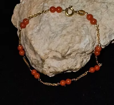 Estate Antique Mediterranean Red Coral 750 18k Gold Bracelet Petite 6.25  3mm • $149.99