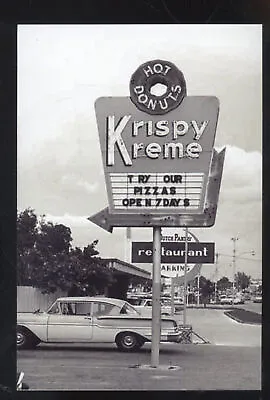 Real Photo Krispy Kreme Doughnuts Shop Sign 1958 Chevy Impala Postcard Copy • $11.99