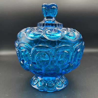 LE Smith Moon And Stars Pedestal Candy Dish With Lid; Peacock/ Blue • $40