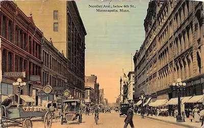 Minneapolis Minnesota Nicollet Avenue Below 6th Street Car Signage Postcard 1912 • $9.95