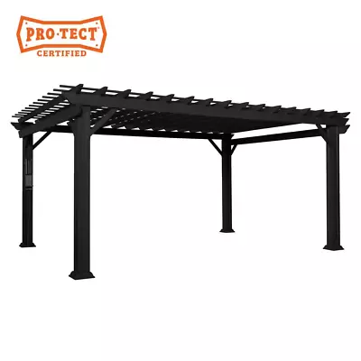 Stratford 16 Ft. X 12 Ft. Black Steel Traditional Pergola With Sail Shade Soft C • $3832.41