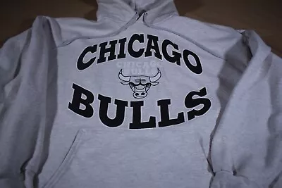 Chicago Bulls Vintage Graphic Logo Hooded Sweatshirt Hoodie Grey Black Retro L • $26.99