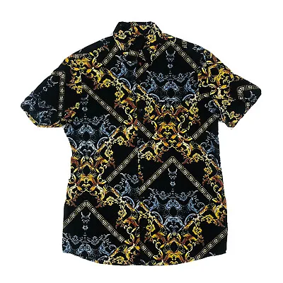 WNDRR Men's Short Sleeve Button Up Shirt Size Small Black Patterned Casual Party • $25.97