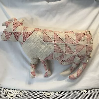 Vintage Quilted Patchwork Stuffed Plush Cow Elsie  Handmade Patchwork Pink • $20