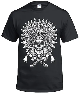 Tribal Native American Tattoo Black T Shirt/Dream Catcher/Wolf/Skull/Biker/Top • £9.99