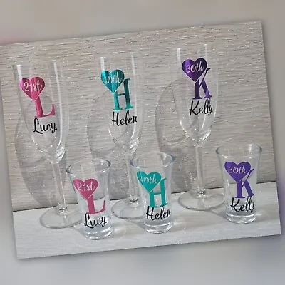 Personalised Champagne Flute And Shot Glass Gift  Birthday 18th 21st 30th • £7.99