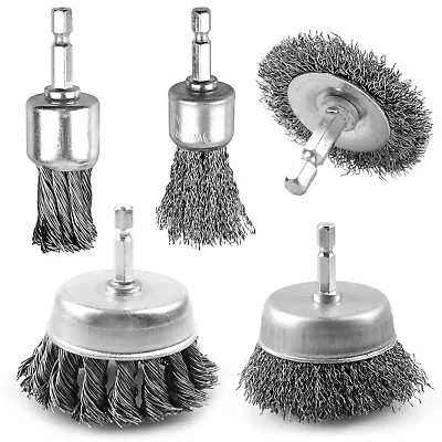 5 Pcs Drill Wire Brush Set Heavy Duty Wire Brush Wheel For Drill 1/4'' Hex Sha • $16.51