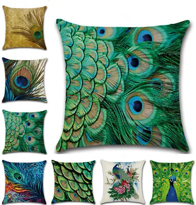 £4.70 • Buy Colorful Peacock Feather Cushion Cover Home Decor Sofa Throw Pillow Case 18''