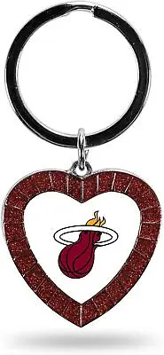 Miami Heat Keychain Rhinestone Heart Team Color Key Ring • $9.95
