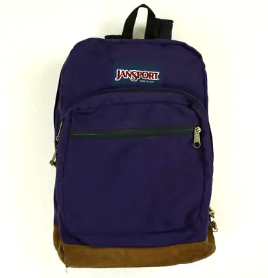 Vintage 90s Jansport Purple Suede Leather Bottom Backpack Made In USA • $39.95