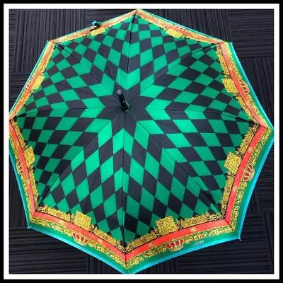 Gianni Versace Green Diamond Pattern Long Umbrella Size 35.4 Inch Authentic • $170