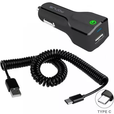 24W USB ADAPTIVE FAST CAR QUICK CHARGER COILED TYPE-C CABLE F8Y For AT&T VERIZON • $16.52