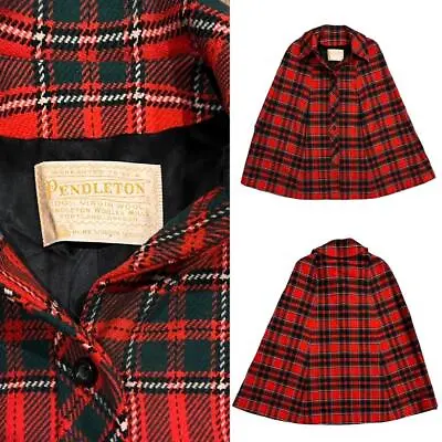 VTG Womens Pendleton Virgin WOOL Shawl Poncho Plaid Checks Print Blanket Coat • $41.90