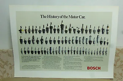 NOS GENUINE Vintage BOSCH POSTER ADVERT MOTOR CAR SPARK PLUG HISTORY 1902 - 1977 • $14.99