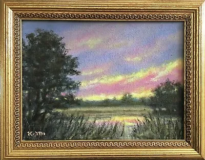 MARSH MINI - Original Framed Oil Landscape Painting On 6X8 Inch Canvas • $85