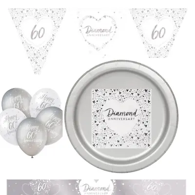 £2.25 • Buy 60th Diamond Wedding Anniversary Party Supplies Napkins Banner Balloons Bunting 