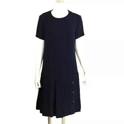 Chanel Linen Dress Vintage Navy Coco Button Fr44 Uk16 Us12 It48 Xxlsize A1 • $370.48