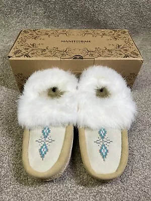 Manitobah Mukluks Métis Suede Moccasins Real Fur Oak Women’s Size 5 Brand New • $54.95