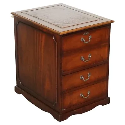 Mahogany Gold Embossed Brown Leather Top Filling Cabinet • £650