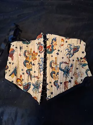 Tattoo Fabric Underbust Corset Waspie Sailor Jerry Dice Beige Black LIMB • £35