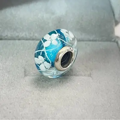 Authentic Pandora Blue Bloom Murano Glass Charm • £19.41