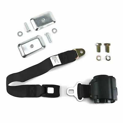 2pt Black Standard Buckle Retractable Lap Seatbelt W/ Flat Plate Hardware Hot • $64.94