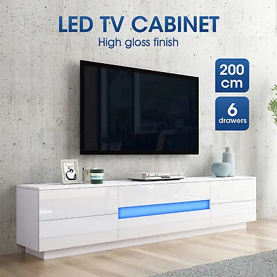 $279.95 • Buy TV Stand LED Cabinet Entertainment Unit Gloss Wooden Console Bench White 200cm