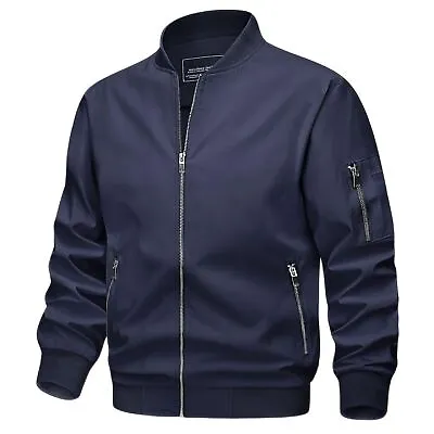 Men's Thin Bomber Jacket Full-Zip Spring Fall Casual Sportswear Lightweight Coat • $35.98