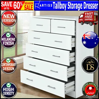 $228.85 • Buy Artiss Tallboy Dresser Table 6 Chest Of Drawers Cabinet Bedroom Storage White