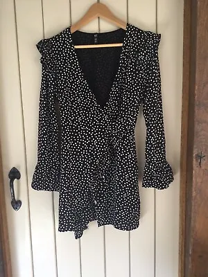 Zara TRF Collection Black & White Spotted Playsuit Dress Size S • £16